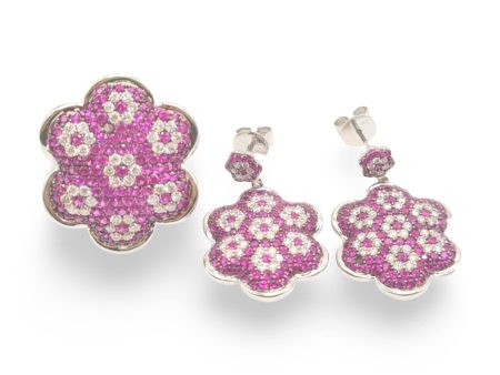 NEW Flower Ruby Gemstone Diamond Jewelry Set 18kt on Sale