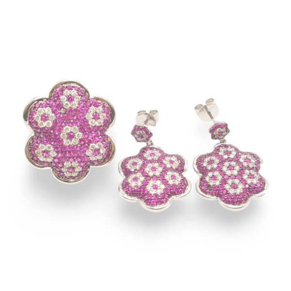 NEW Flower Ruby Gemstone Diamond Jewelry Set 18kt on Sale