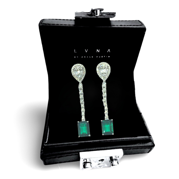 LVNA Signatures Brilliant Cut Emerald Gemstones Diamond Earrings 14kt Discount