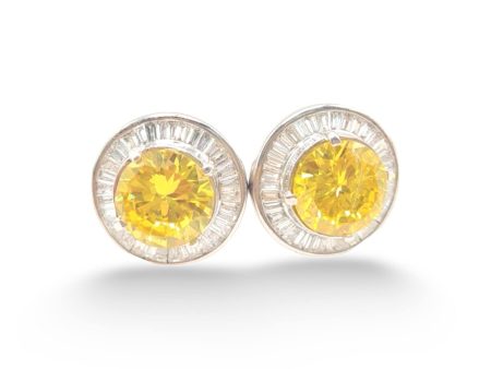 NEW Round Citrine Gemstone Diamond Earrings 18kt Online now