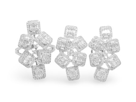 NEW Square Halo Paved Statement Diamond Jewelry Set 14kt For Cheap