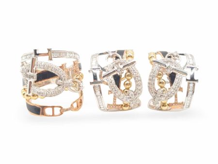 NEW Multi-Tone Buckle Overlap Statement Diamond Jewelry Set 14kt For Sale