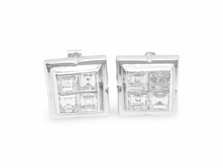 NEW Quadro Princess Brilliant Diamond Stud Earrings 14kt For Cheap