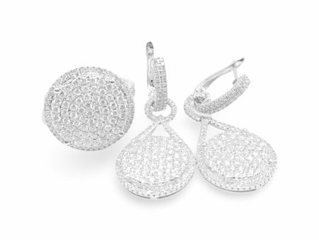 NEW Round Paved Dangling Diamond Jewelry Set 14kt Hot on Sale