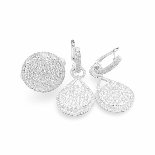 NEW Round Paved Dangling Diamond Jewelry Set 14kt Hot on Sale