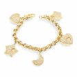 NEW Golden Cable Chain Star Moon Heart Diamond Bracelet 14kt For Sale