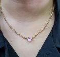 NEW Heart Pink Sapphire Gemstone Golden Tennis Diamond Necklace 18kt Online