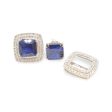 NEW Multi-Wear Cushion Blue Sapphire Nano Gemstone Diamond Earrings 14kt Online Sale