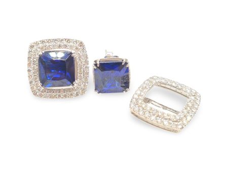 NEW Multi-Wear Cushion Blue Sapphire Nano Gemstone Diamond Earrings 14kt Online Sale