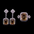 NEW Halo Citrine Gemstones Dangling Diamond Jewelry Set 14kt For Sale