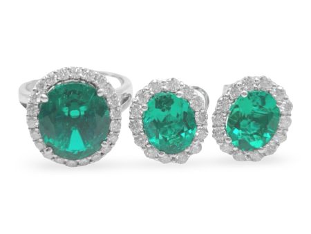 NEW Oval Green Emerald Nano Gemstone Diamond Jewelry Set 14kt Fashion