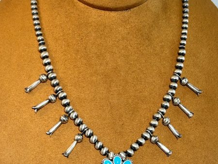 Small Sterling Silver and Turquoise Squash Blossom Necklace by Keven Randall Studios (Copy) Sale