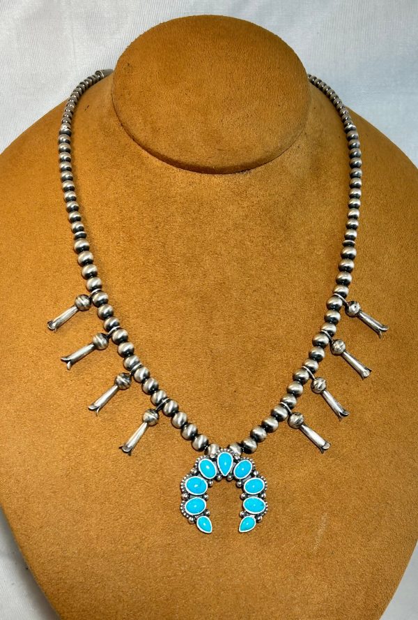 Small Sterling Silver and Turquoise Squash Blossom Necklace by Keven Randall Studios (Copy) Sale