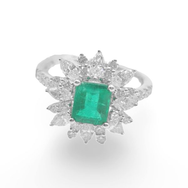 NEW Colombian Emerald Gemstone Invisible Diamond Ring 18kt Online Sale