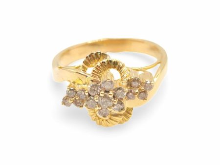 NEW Golden Floral Diamond Ring 14kt For Discount