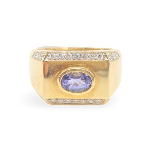 NEW  UNISEX Golden Round Diamond & Nano Gemstone Ring 14kt Online Hot Sale