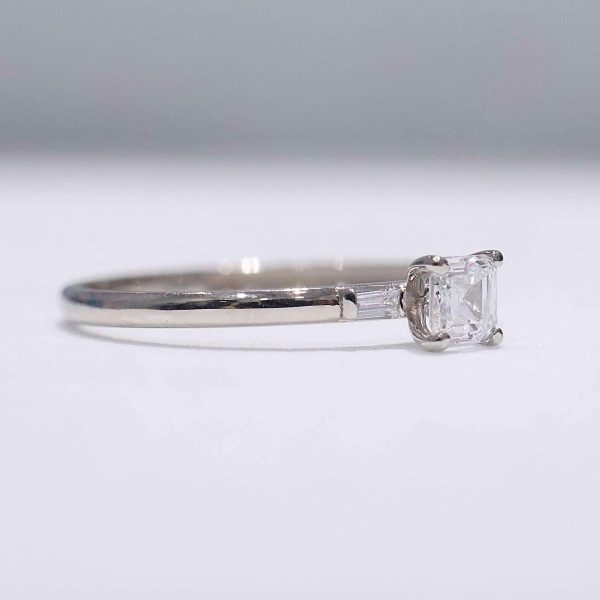 0.51cts E VVS Asscher Baguette Paved Diamond Engagement Ring 14kt #0074 on Sale