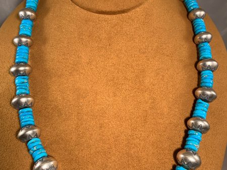 Turquoise Bead and Stamped Bead Necklace by Don Lucas Supply