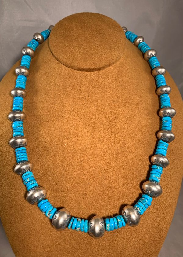 Turquoise Bead and Stamped Bead Necklace by Don Lucas Supply