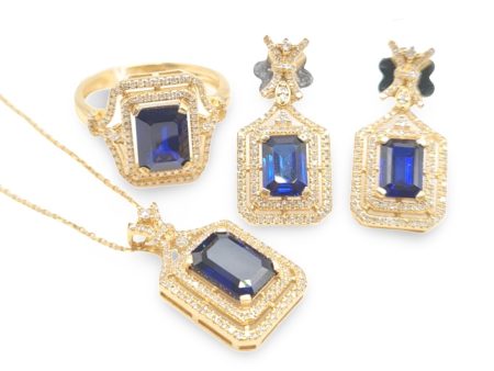 NEW Royal Halo Blue Sapphire Nano Gemstone Diamond Jewelry Set 14kt on Sale