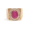 NEW  UNISEX Golden Paved Ruby Cabochon Diamond Ring 18kt For Sale