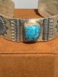 Wide Stamped Turquoise Ingot Cuff by Don Lucas For Sale