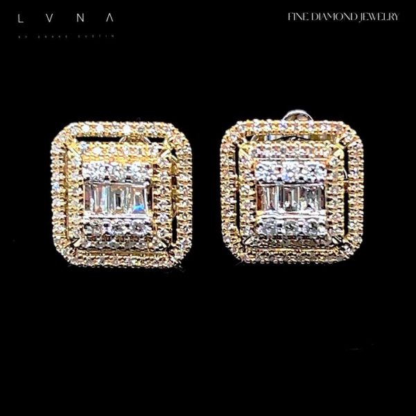 Golden Classic Cushion Halo Stud Diamond Earrings 14kt Hot on Sale