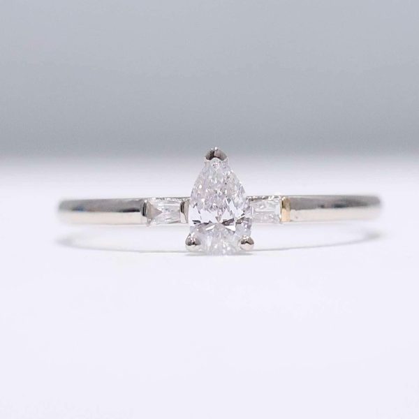 0.54cts E VVS Pear Baguette Paved Diamond Engagement Ring 14kt #0064 Supply