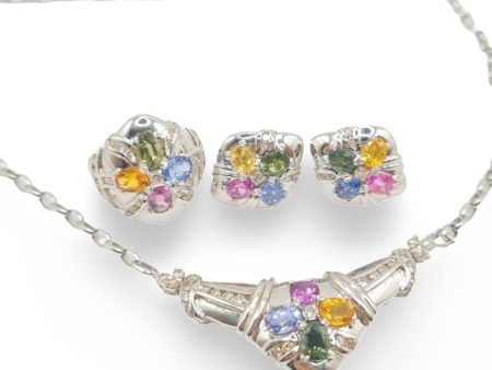 NEW Rainbow Nano Gemstone Deco Diamond Jewelry Set 14kt Sale