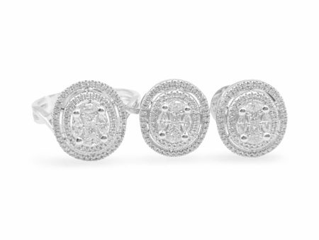 NEW Oval Double Halo Invisible Diamond Jewelry Set 14kt Online now