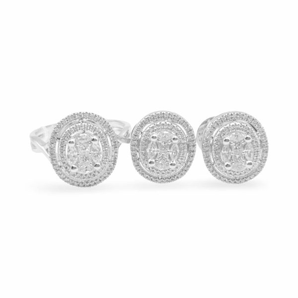 NEW Oval Double Halo Invisible Diamond Jewelry Set 14kt Online now