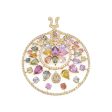 NEW Round Rainbow Sapphire Nano Gemstone Diamond Pendant 18kt Hot on Sale