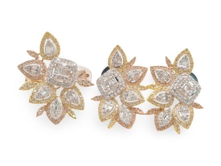 NEW Multi-Coated Cluster Shape Statement Diamond Earrings 14kt For Cheap