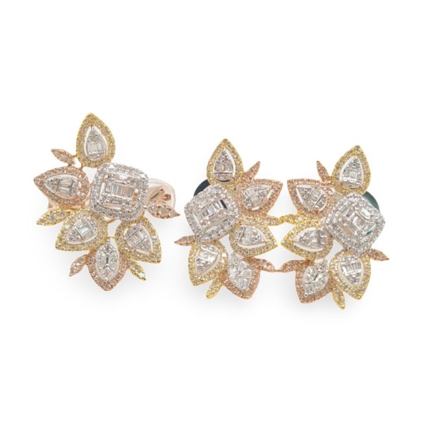 NEW Multi-Coated Cluster Shape Statement Diamond Earrings 14kt For Cheap