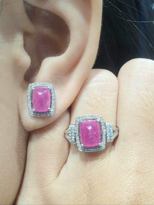 #LVNA2024 | Art Deco Cabochon Pink Ruby Diamond Jewelry Set 18kt Online now