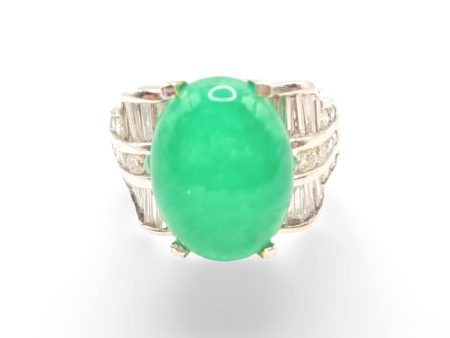 NEW Oval Jade Gemstone Diamond Unisex Ring 14kt Online now