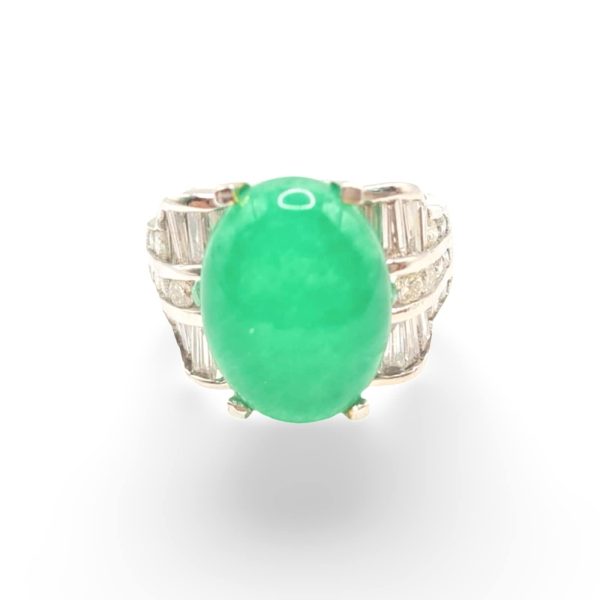 NEW Oval Jade Gemstone Diamond Unisex Ring 14kt Online now