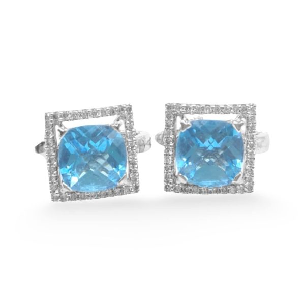 NEW Cushion Aquamarine Gemstone Halo Diamond Earrings 18kt Online Hot Sale