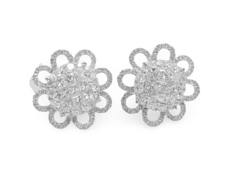 New Floral Snow Flake Invisible Diamond Earrings 18kt Discount