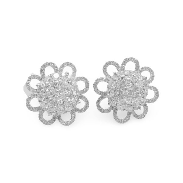 New Floral Snow Flake Invisible Diamond Earrings 18kt Discount