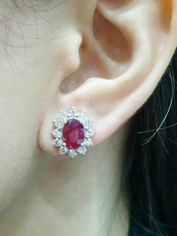 Ruby Gemstones Diamond Earrings 14kt Fashion