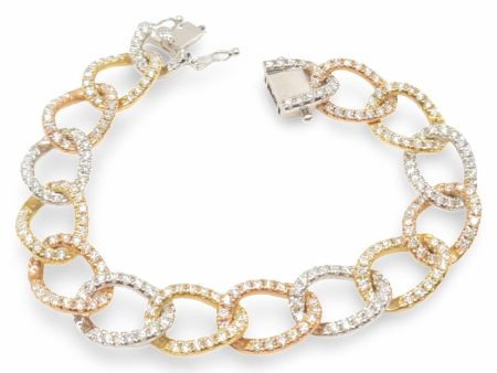 NEW Multi-Tone Chain Full Eternity Diamond Bracelet 14kt Fashion