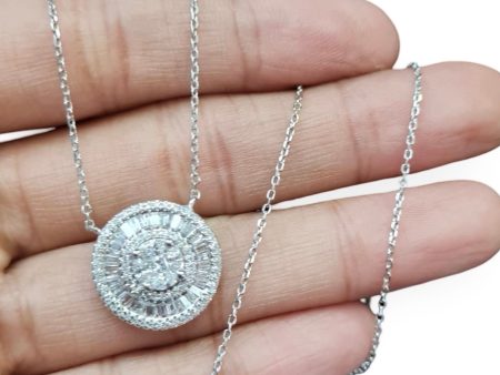 NEW Floater Round Center Baguette Diamond Necklace 14kt For Cheap