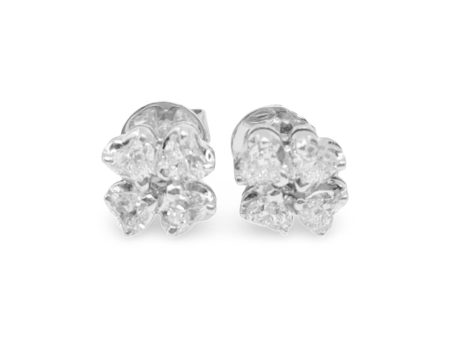 NEW Clover Heart Solitaire Stud Diamond Earrings 18kt Cheap