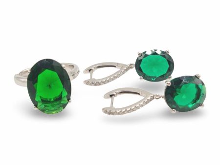 NEW Oval Green Emerald Nano Gemstone Hoop Diamond Jewelry Set 14kt Online now