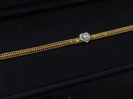 Golden Heart Unisex Double Chain Diamond Bracelet 18kt Online Hot Sale