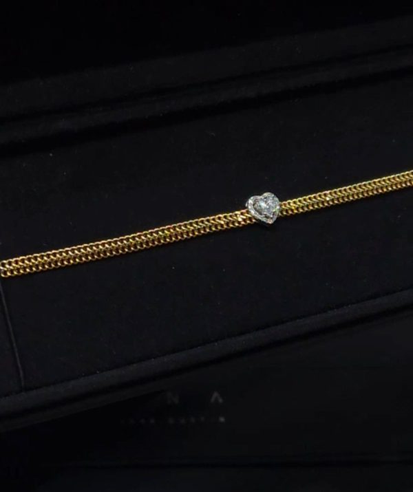 Golden Heart Unisex Double Chain Diamond Bracelet 18kt Online Hot Sale