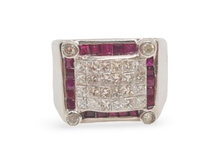 NEW Square Signet Ruby Gemstone Diamond Ring 18kt Supply