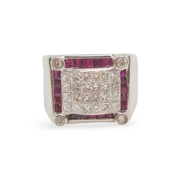 NEW Square Signet Ruby Gemstone Diamond Ring 18kt Supply