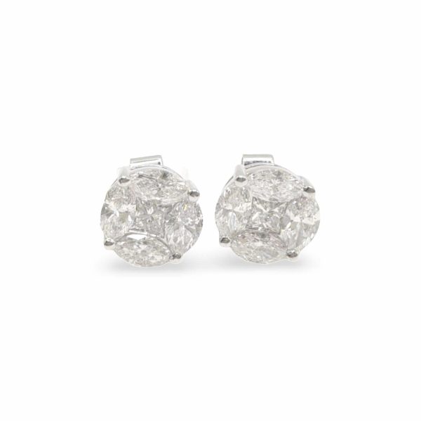 NEW 4ct Face Round Invisible Diamond Stud Earrings 18kt Online